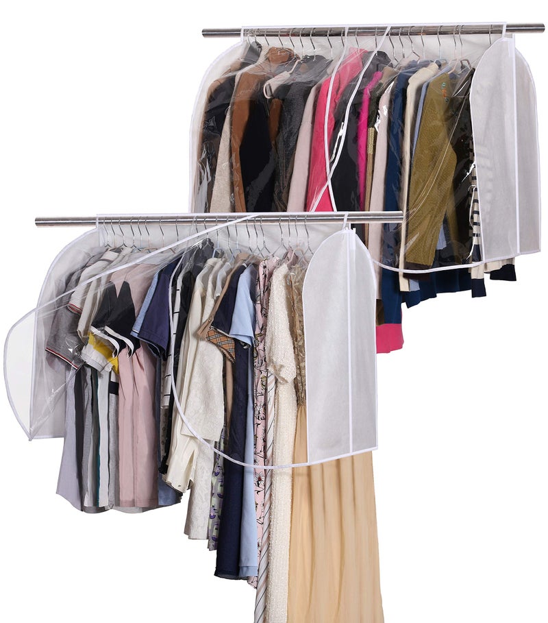 SLEEPING LAMB Extra Large Hanging Garment Rack Cover Storage with Clear PVC Window Dust Shoulder Cover Clothes Dress Suits Coat Protectors for Closet, 2 Packs, White - Image 1